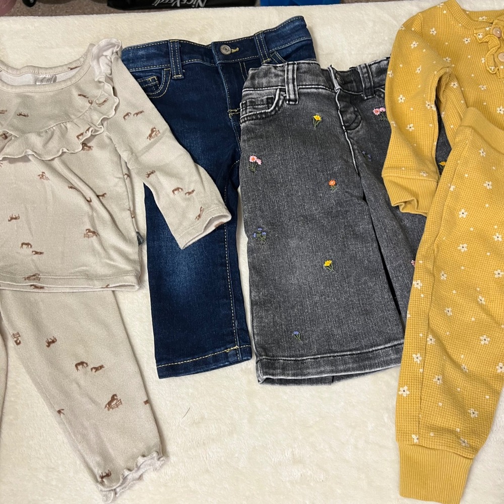 Mixed Brand Girls Fall Clothing Bundle Jeans Waffle Knit Floral 12-18 Months